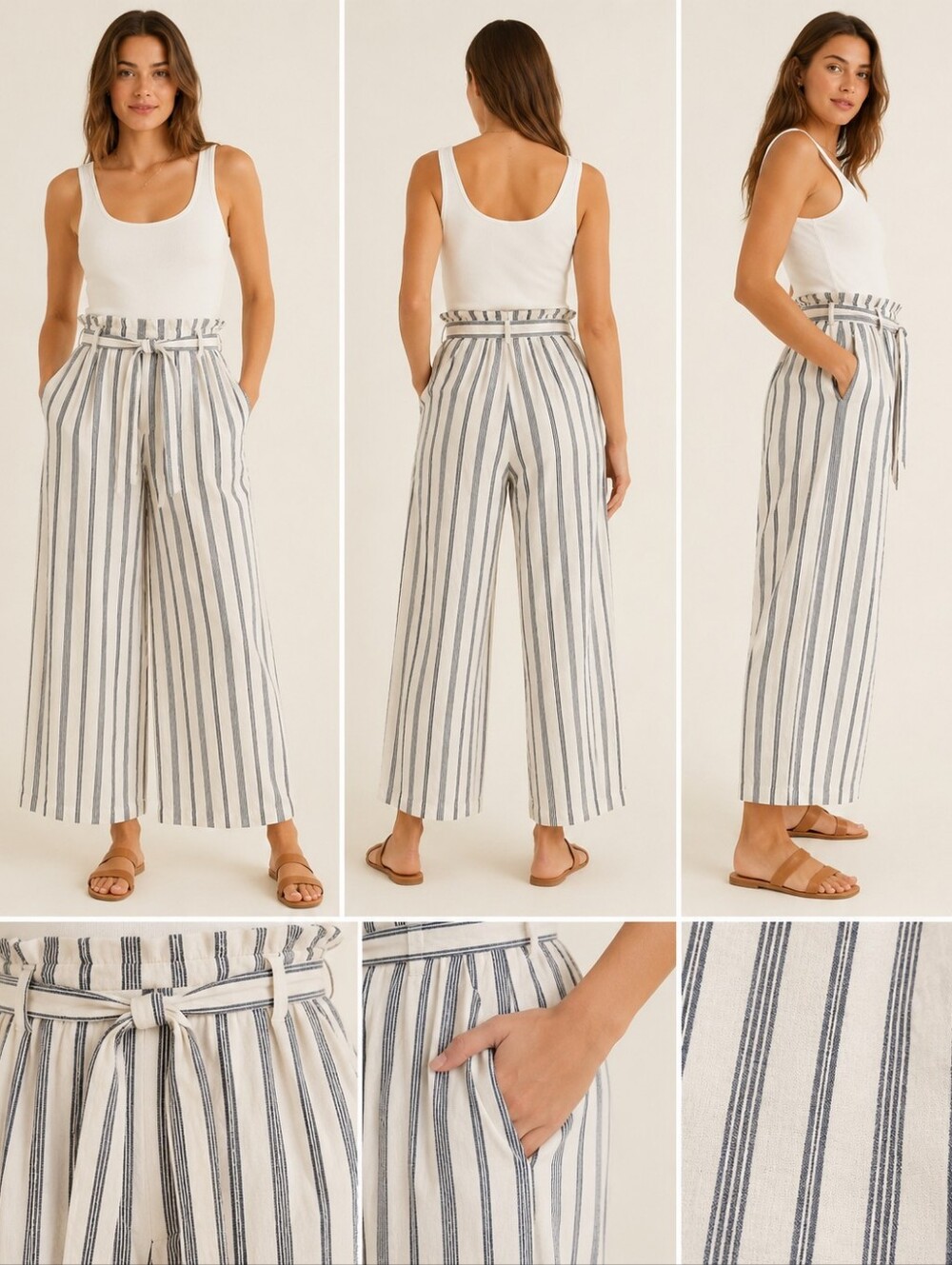 Marine Layer Women's Langley Pant Wide Leg Striped Paper Bag Size XL